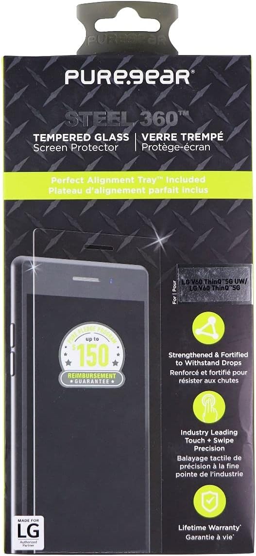 PureGear Steel 360 Tempered Glass Screen Protector for LG V60 ThinQ 5G - Clear