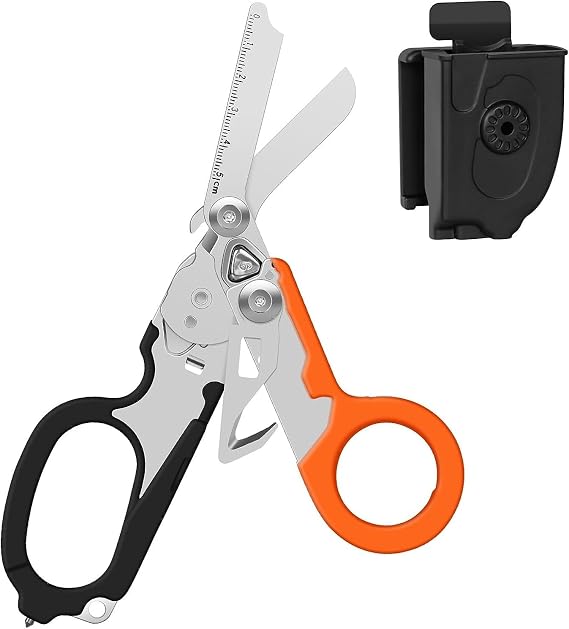 Raptor First Aid Scissors, Tactical All-in-One Shears with Ring Cutter, Glass Breaker, Orange, Stainless Steel