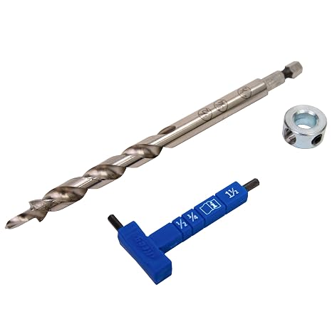 Kreg KPHA308 Easy-Set Pocket Hole Drill Bit with Stop Collar & Gauge/Hex Wrench | Easy-Set Pocket Hole Drill Bit with Stop Collar and Gauge/hex Wrench for Quick Drilling Setup