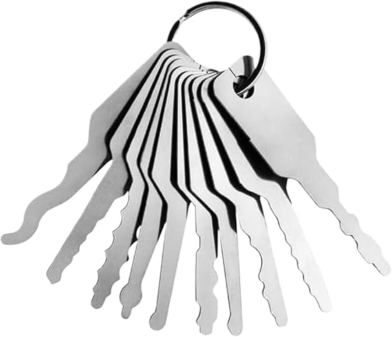 10 Pcs Precision Stainless Steel Skeleton Keys, Multi-Shape Emergency Lock Picks for Home Bathroom Car Motorcycle, Durable Portable Replacement Keys Set, 7.4cm Compact Locksmith Accessory，Silvery