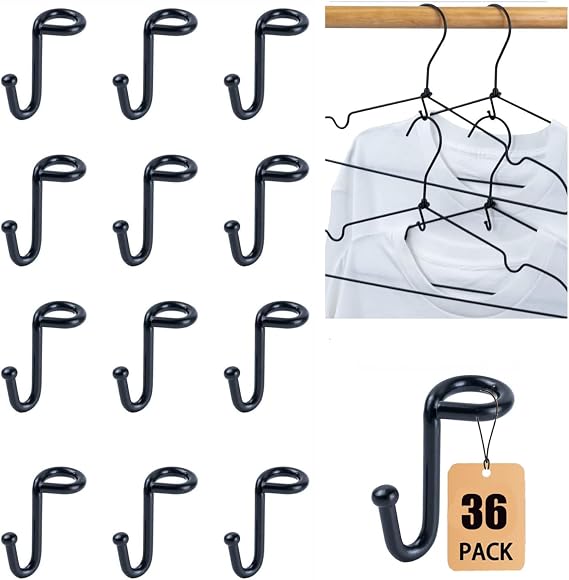 Clothes Hanger Connector Hooks, Heavy Duty Extender Clips Organizer Mini Space Saving Clothes Hanger Extender Cascading Connection Hooks for Wooden Velvet Metal Plastic Hangers (Black) 36PCS