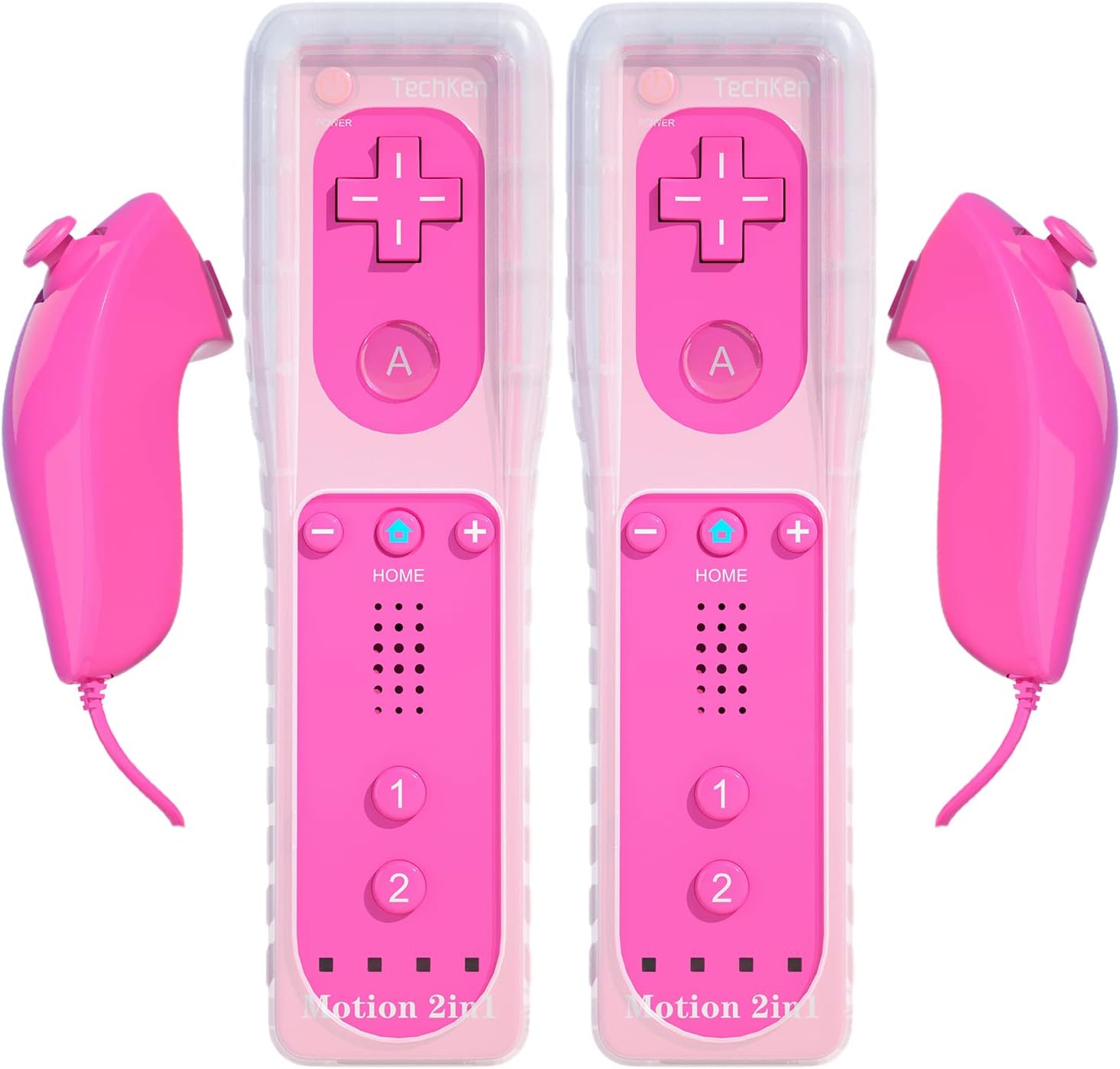 2 Sets Remote Controller for Wii, TechKen Replacement Remote Built-in Motion Plus Controller and Nunchuck (2 Blue)