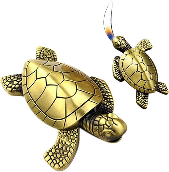 Torch Lighter - Turtle Shaped Refillable Gas Adjustable Flame Lighter, Unique Gift for Men & Women, Decorative Tabletop Lighter for Home & Office (Without Butane)-Titanium Gold