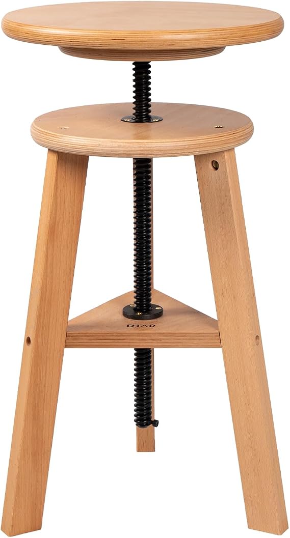 DJAR Wooden Drafting Stool Chair, Adjustable Beech Wood Artist Stool, Swivel Seat 19"-26", Tall Wooden Stool for Studio, Kitchen, Bar Counter & Office, Supports 180 lbs, Natural
