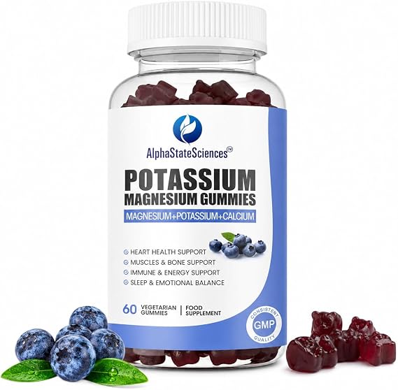 Potassium Magnesium Gummies - Supports Muscle, Bone & Immune Health - 320mg Magnesium Glycinate, 200mg Potassium Citrate, 80mg Calcium Carbonate, 10mg Zinc, Vitamins B12, C, D3