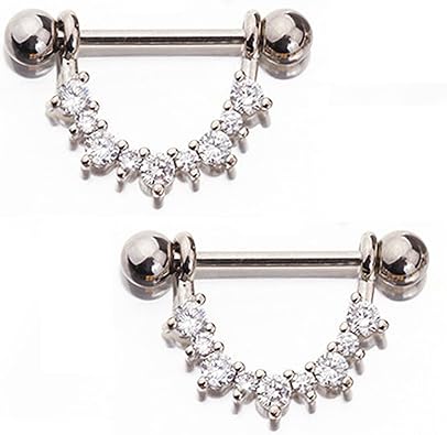 14G Stainless Steel Nipple Rings CZ Flower U-Shape Straight Barbell Bars Body Piercing Jewelry
