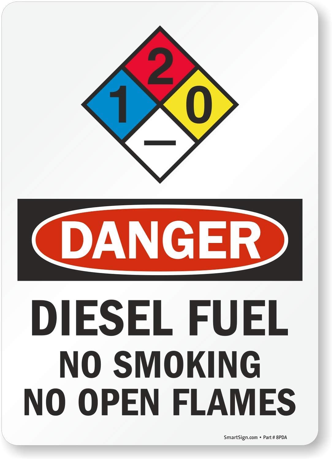SmartSign - S-9400-EU-14 Danger - Diesel Fuel, No Smoking No Open Flames NFPA Label | 10 x 14 Laminated Vinyl 10 x 14 Vinyl Label