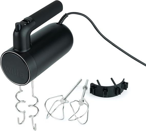 Wilfa Smooth Mix Hand Mixer - 5 Speed Settings & Boost Function, 2 Beaters & Dough Hooks Included, Handy Attachment Holder for Easy Storage, Black