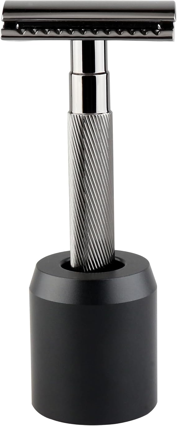 DEDGE Classic Double Edge Safety Razor and Stand (Black)