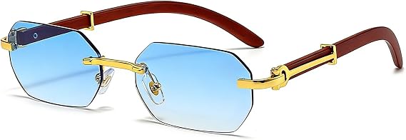 Rimless Rectangle Sunglasses for Men Women Retro Small Frame Square Sun Glasses Frameless 70s Shades