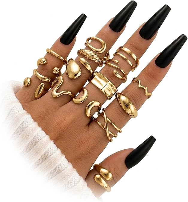 16 PCS Silver Chunky Rings Set for Women, 14k Silver Plated Thick Dome Stackable Open Rings Trendy Dainty Minimalist Jewelry Gifts