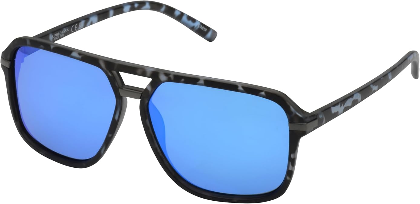 U.S. POLO ASSN. mens Pa3022m Retro Square Mirror Navigator Polarized Aviator Sunglasses With Uv400 Protection, Sport Sunglasses for Men Square Sunglasses