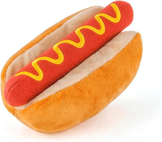 P.L.A.Y. PET LIFESTYLE AND YOU Cute Plush Dog Toys - Fast Food Themed Durable Squeaker Plush Chew Toy for Puppies & Small Dogs - Machine Washable, Recycled Materials (Hot Diggy Dog, X-Small)