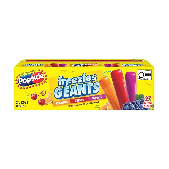 Popsicle - GIANT Freezies - Freeze Pops, Assorted Flavours (3) - 27 x 150ml