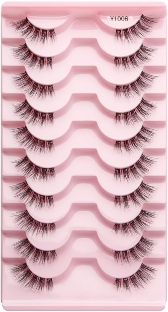 Fake Eyelashes Half Eye False Eyelashes Transparent Stem Thick Eyelashes Contains 10 Pairs Of Reusable False Eyelashes lashes Pack(Y1006)