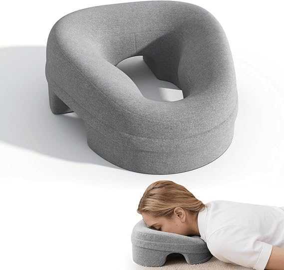 Face Down Pillow Massage Headrest for bed with Memory foam Light Grey