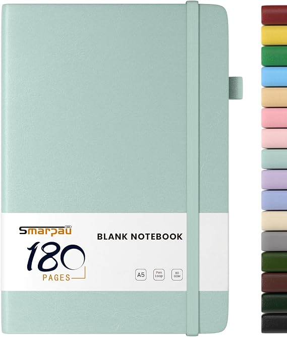 Smarpau Plain Notebook A5, Hardback Notebook with 180 Pages Unlinedd Paper