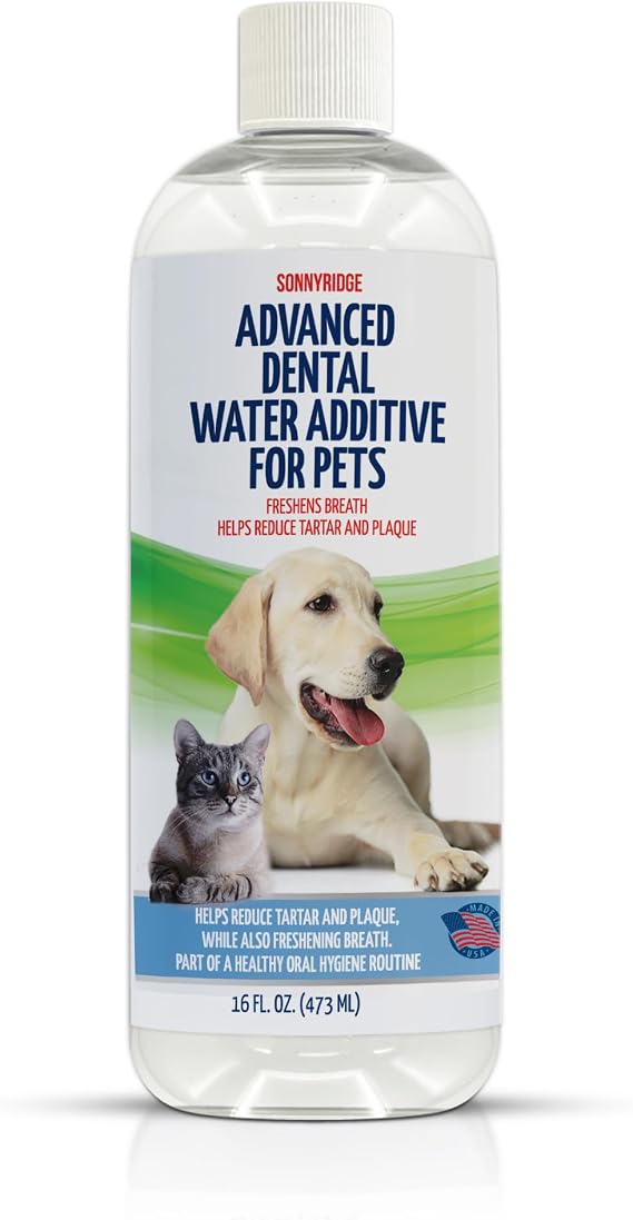 Premium Advanced Dog and cat Dental Water Additive #1 Rated Fresh Breath & Plaque Fighter - Vet Recommended, Made in USA, 17 fl oz.