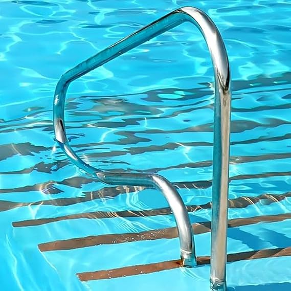 Pool Handrail Set 1, Railing for Inground Entrance, 304 Stainless Steel, Complete Kit, Silver