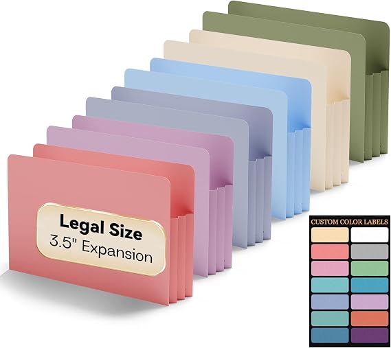 Plastic 3.5 inch Expanding File Pockets,Legal Size,6 Pack File Pocket Folders,Extra Capacity,Straight-Cut Tab,Expandable Pockets,Heavy Duty Accordion File Folder for Bulky Files,Morandi Color