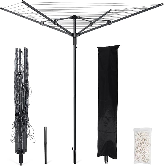 Heavy Duty Outdoor Umbrella Clothesline,12 Lines with 165 Feet Drying Space