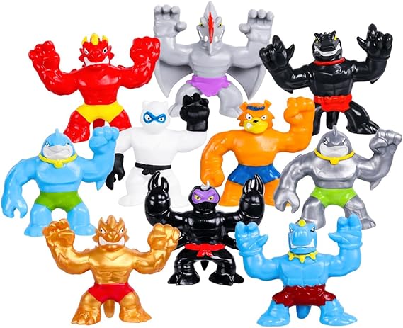 Heroes of Goo Jit Zu Minis, Minis Mega 10 Pack. Stretch, Squish, Battle with 10 Mini in One Pack! | 10 2.5in minis includes 3 Dino Power figures, gold & silver variants; stretch & battle toys for kids