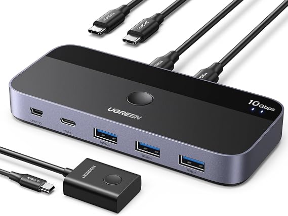 UGREEN 10Gbps USB-C Switcher USB3.2 Share USB-C & A Devices on 2 PCs for Mac 4-Port USB-C 3.2 Switcher Switch Keyboard/Mouse/Webcam/USB Mic/Printer for 2 USB C Laptops Includes 2 USB-C Cables & Remote