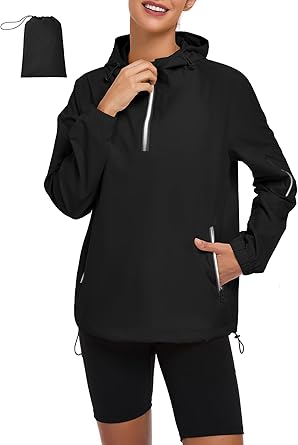 Zando Womens Rain Jacket with Hood - Packable Pullover Rain Coat Lightweight Outdoor Windbreaker Jacket Waterproof Raincoat