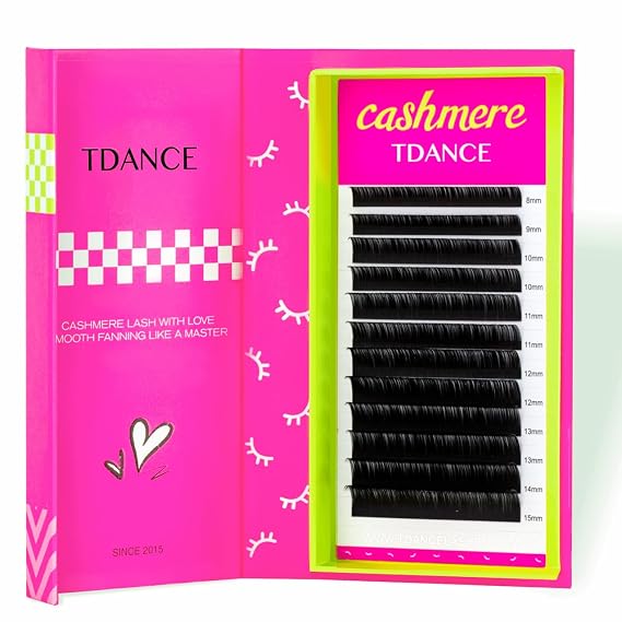 TDANCE Cashmere Lash Extensions Super Matte Black Volume Lash Extension C CC D DD B J L Curl 0.03-0.2mm Thickness Classic Lash Extensions Eyelash Extensions Professional Salon Use(0.1-DD,8-15mm)