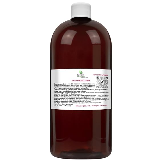 cocojojo - Coco Glucoside Surfactant 32 oz - Natural Foaming Cleanser - Plant Derived - Biodegradable - For Formulations and DIY Skin Care - For Shower Gels, Body Soap, Shampoos, Face Cleansers
