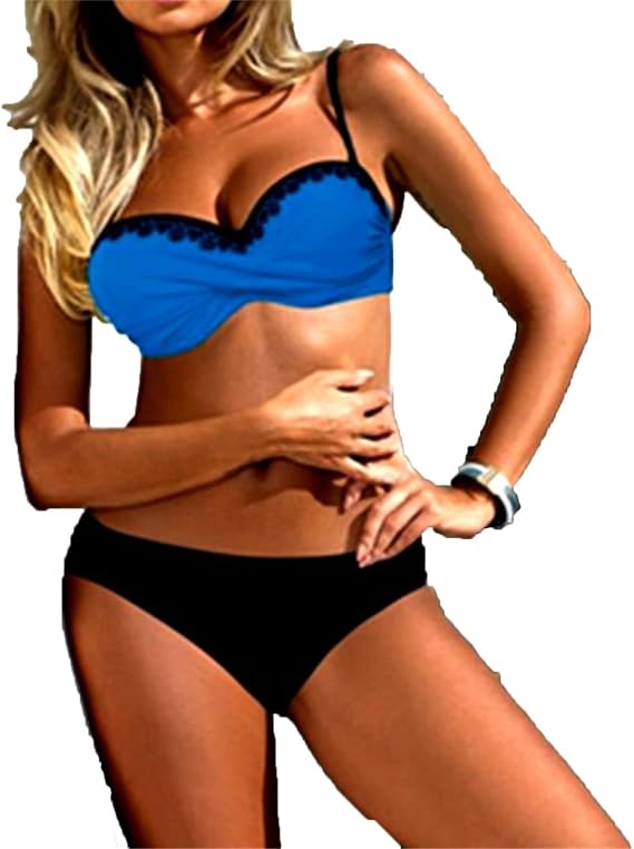 Women Push Up Two Piece Swimsuits Bikini Padded Swimwear Bathing Suit Sexy Solid Color Lace Bikini Set