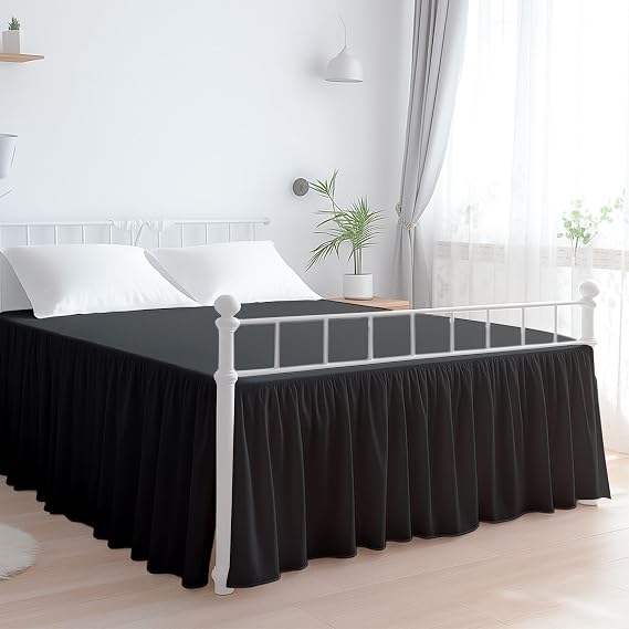 Premium Microfiber Queen Ruffled Bed Skirt, 12 Drop with Split Corners, Soft Wrinkle Free Bedskirt with Platform, Solid Dark Grey Dust Ruffle for 60" x 80" Mattress