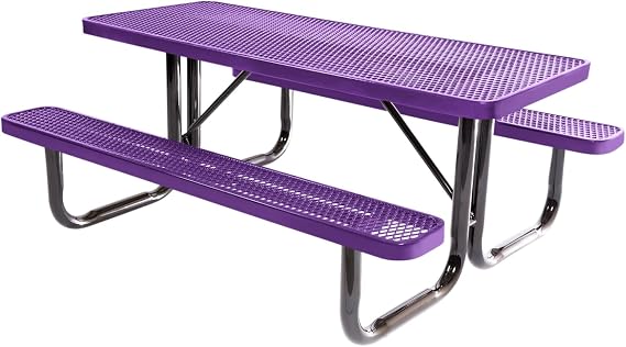 COATEDOUTDOORFURNITURE 6Ft Rect Picnic Table, Expanded, Textured Purple | Heavy-Duty Commercial Outdoor Picnic Table, Expanded Metal Construction, Made In America