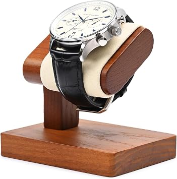 Solid Wood Single Watch Display Stand for Men Jewelry Watch Showcase Stand Display (Beige)