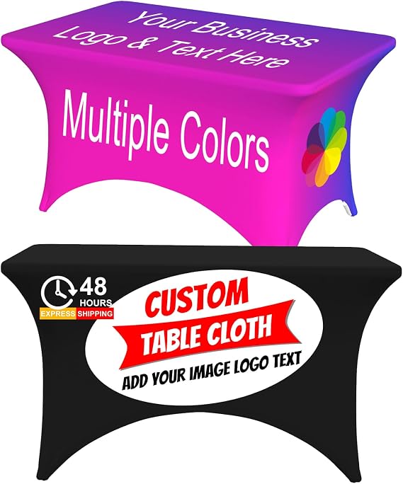 Custom Spandex Tablecloth, Personalized Tablecloth with Bussiness Logo Text Photo Image Multi Color, Rectangular Fitted Events Stretch Covers Washable Protector 6Ft / 4Ft