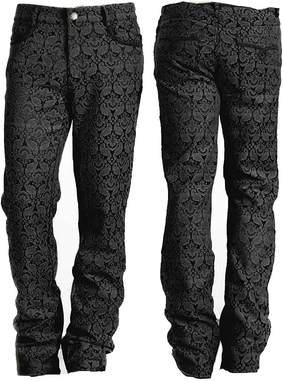 Mens Tailored Trousers Pants Black Damask Gothic Steampunk VTG Aristocrat (2XL, Black Brocade)