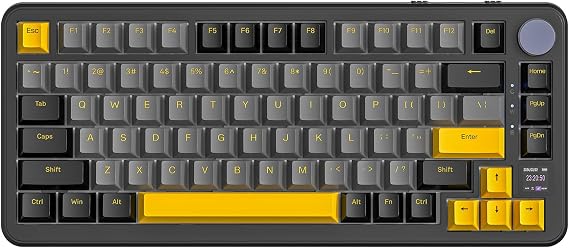 Yindiao X85PRO Wireless Mechanical Keyboard with TFT Screen Display&Knob, TKL 82 Keys BT/2.4GHz/USB-C Wired Hot Swappable Custom Keyboard,Gasket Structure,NKRO RGB Backlit Gaming Keyboard for PC