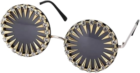 Rhinestone Bling Crystal Round Sunglasses UV protection Punk Rivet Eyewear