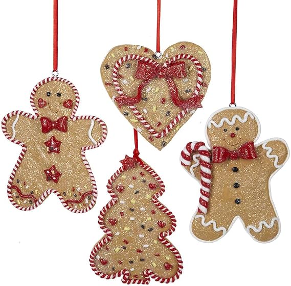 Kurt Adler D1194 3.4" Gingerbread Men/Tree/Heart - 4 Assorted Set