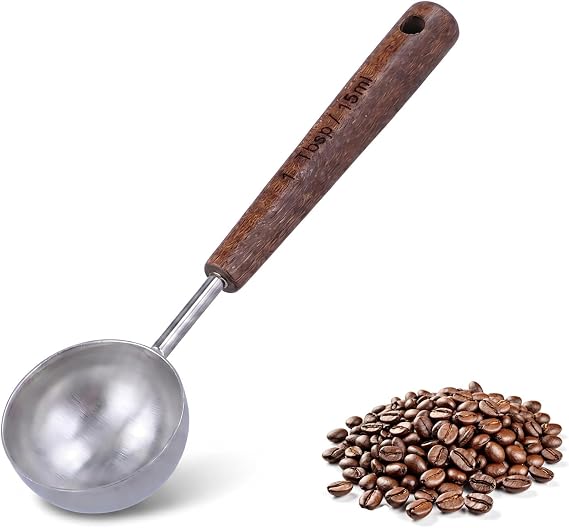 Coffee Measuring Spoon, 15ml Stainless Steel Coffee Measuring Spoon with Oak Handle, 1 Tablespoon Measuring Spoon Suitable for Ground Coffee Beans, Tea Leaves,Spices and Baking Ingredients
