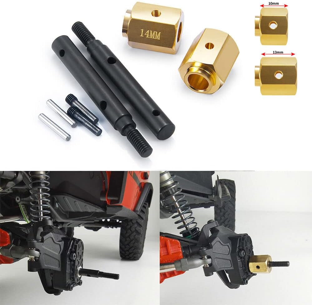 Benedict Harry Brass Extended Wheel Hubs Hex Pins +14.5 and Steel Stub Axle (Portal Drive) Extended Set for TRX-4 Defender