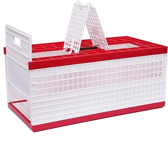 Racing Pigeon Carrier Box, Plastic Poultry Cage w/ 2 Side Doors + 2 Top Doors, Handle & Training Release Compartments, Live Bird Shipping Transport Cage for Training and Release Competition