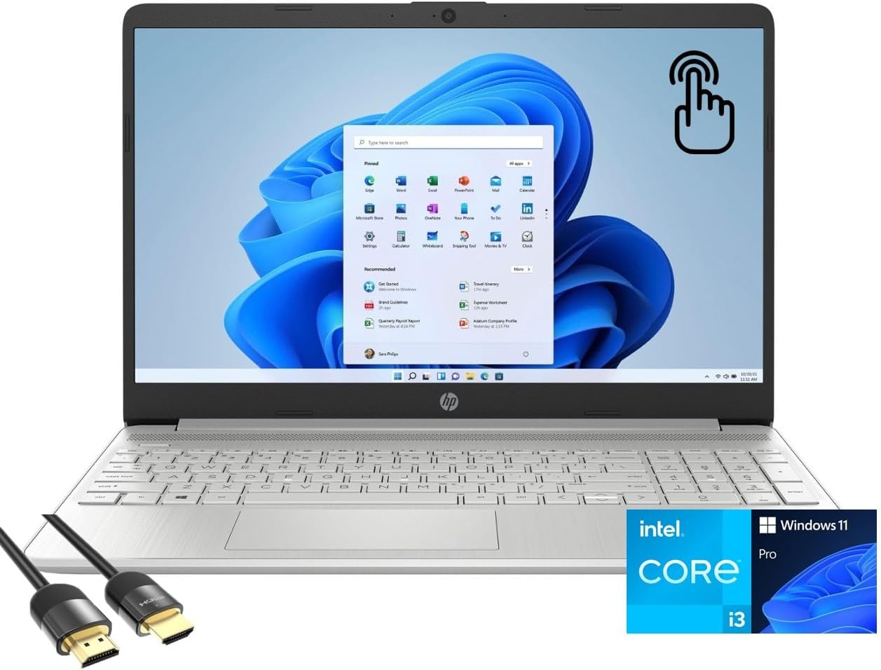HP Laptop for Business & Student, 15.6 HD Touchscreen Display, 12th Gen Core i3-1215U, 8GB RAM, 1TB PCIe SSD, Keypad, USB-C, SD Card Reader, Webcam, Fast Charge, PDG HDMI Cable, Win 11 Pro
