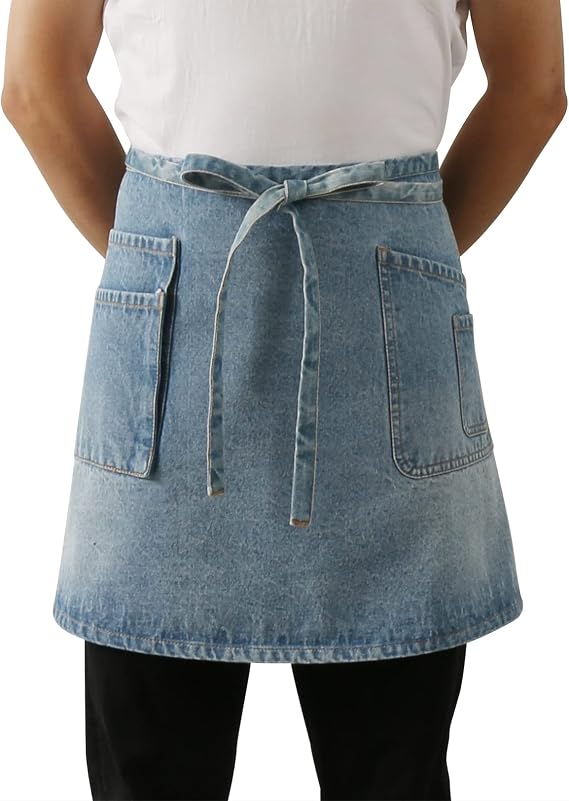 Jeanerlor Denim Waist Apron Acid Washed with Pockets for Women