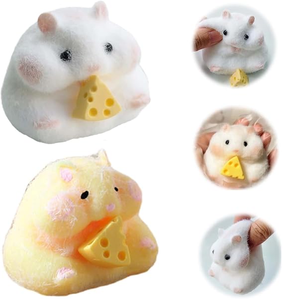 2 adet Squishy Hamster Squeeze Oyuncaklar, Kawaii Squishies PVC Oyuncaklar, Stres Giderici Kürk Topu OPP Çocuklar için Ambalaj Hediyeleri Genç Fidget Oyuncaklar (2 adet Hamster)