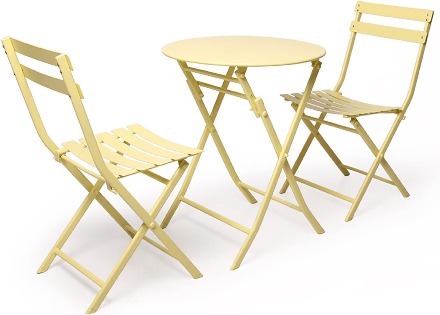 Outdoor Folding Table and Chairs Set Premium Metal Bistro Patio Furniture Sets 3 Piece Dining Set for Kitchen Balcony White Portable and Foldable Includes 2 Chairs and 1 ,Yellow-2 chairs  1 table