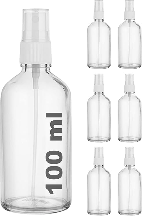 Afracam 100 ml Beyaz Spreyli Şeffaf Cam Şişe 100 cc Sızdırmaz Kapaklı Fısfıs Beyaz Cam Şişe 6 Adet