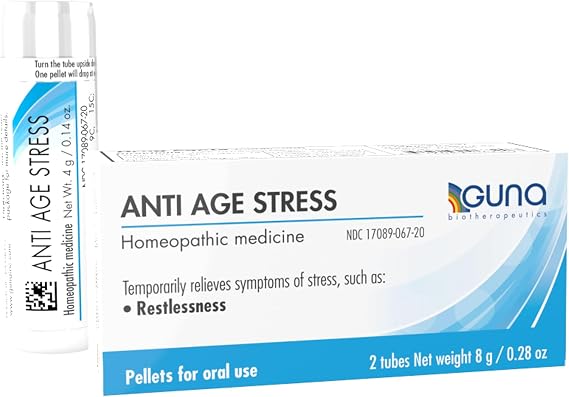 Guna Anti Age Stress Natural Homeopathic Remedy for theTemporary Relief of Symptoms of Stress, Such as restlessness. - 2 Tubes