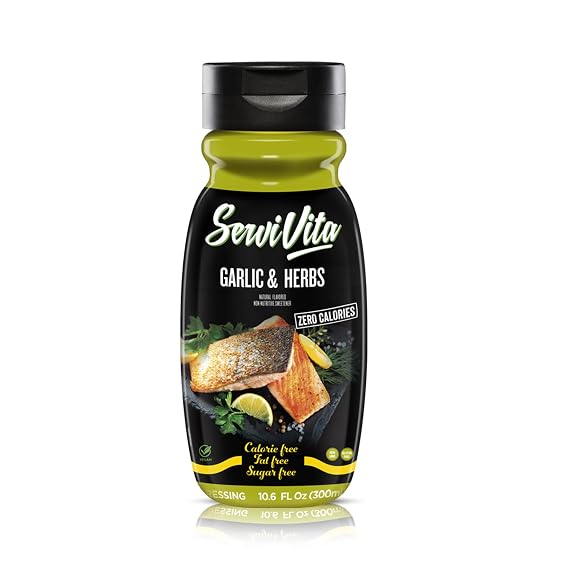 Sugar Free GARLIC AND HERB Sauce Zero Calories and Fat Free Garlic and Herb Sauce, 10.6 FL OZ - No Sugar Seafood and Fish Dressing Gluten-Free, Non-GMO, Vegan and Keto Friendly - ServiVita