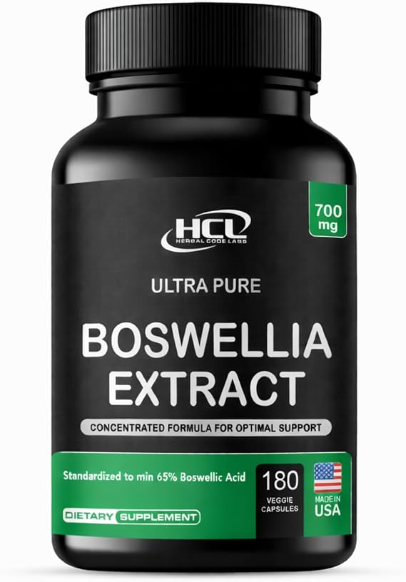 HCL HERBAL CODE LABS Boswellia Serrata Extract Capsules 700 mg, 65% Boswellic Acids, High Potency Standardized Extract Supplement, 180 Vegan Capsules, 6 Month Supply, Non-GMO, Made in USA